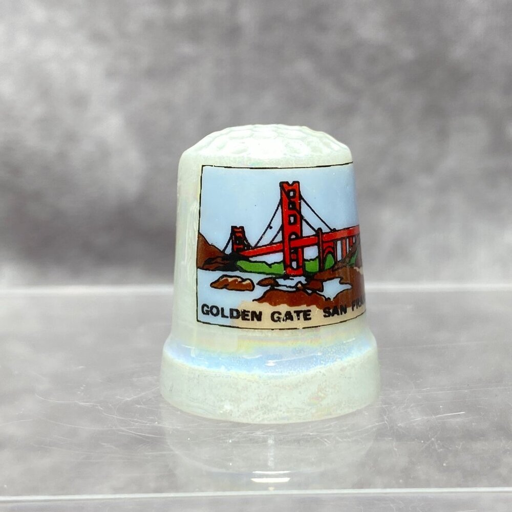 Golden Gate San Francisco Souvenir Ceramic Thimble With Iridescent Finish